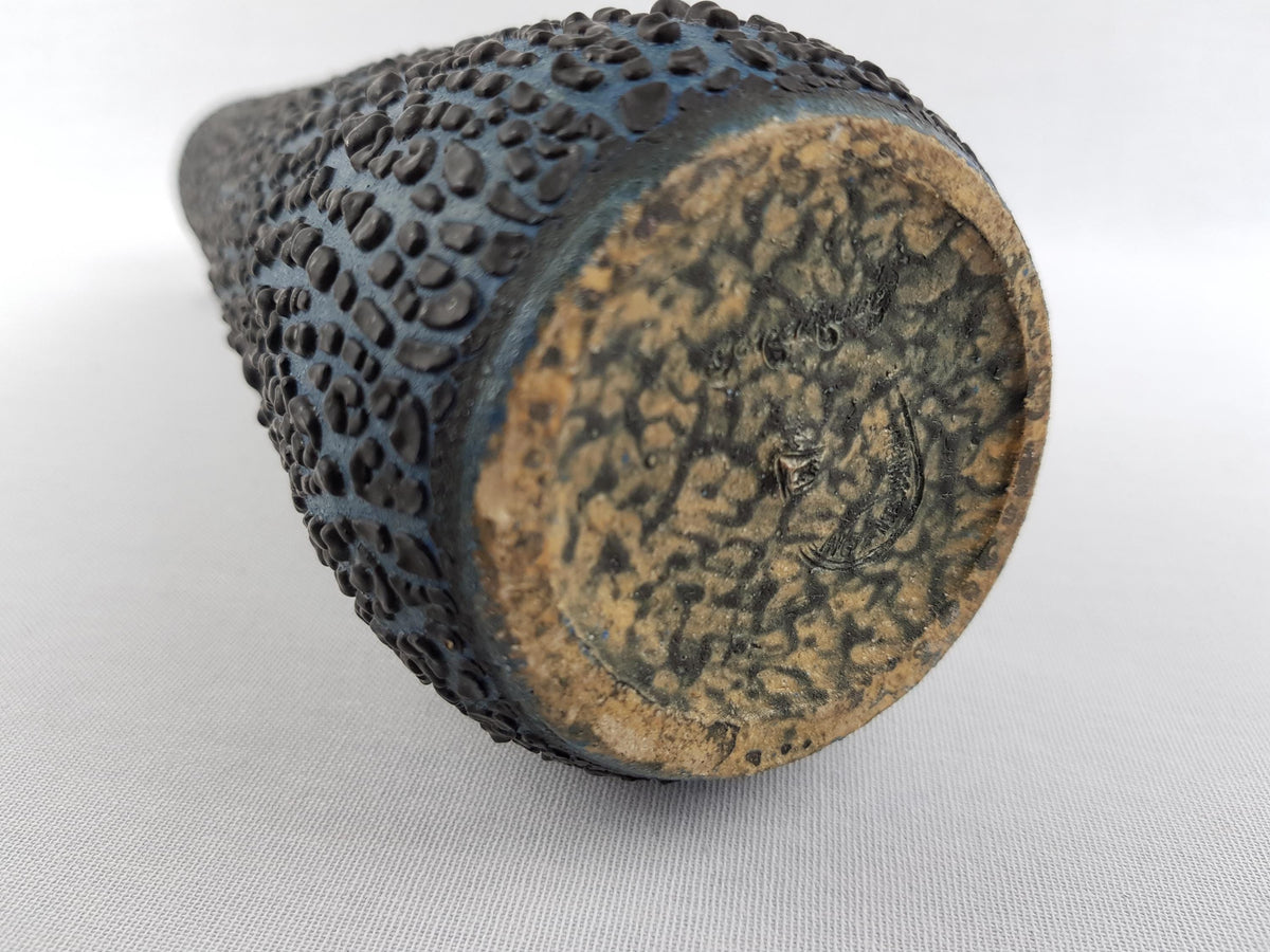 Vintage ALBERT KIESSLING Teal Studio Vase with Black Snake Skin East German Pottery 1970s
