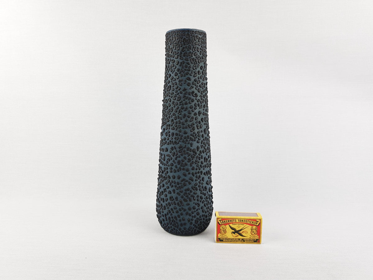 Vintage ALBERT KIESSLING Teal Studio Vase with Black Snake Skin East German Pottery 1970s
