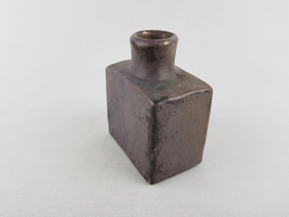 Vintage MOBACH Brown Purple Square Vase Dutch Studio Pottery 1970s Minimalist Ceramic