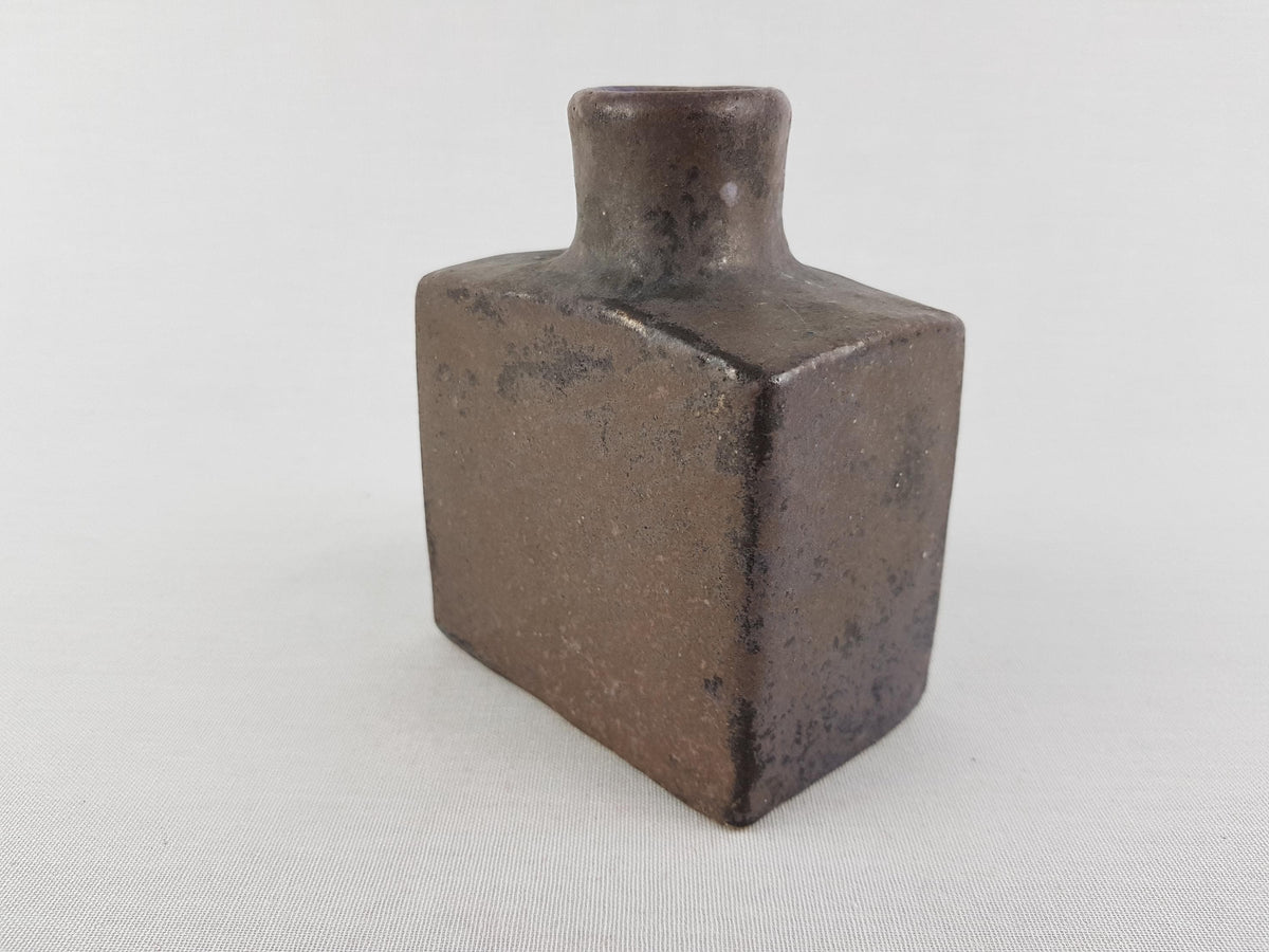 Vintage MOBACH Brown Purple Square Vase Dutch Studio Pottery 1970s Minimalist Ceramic
