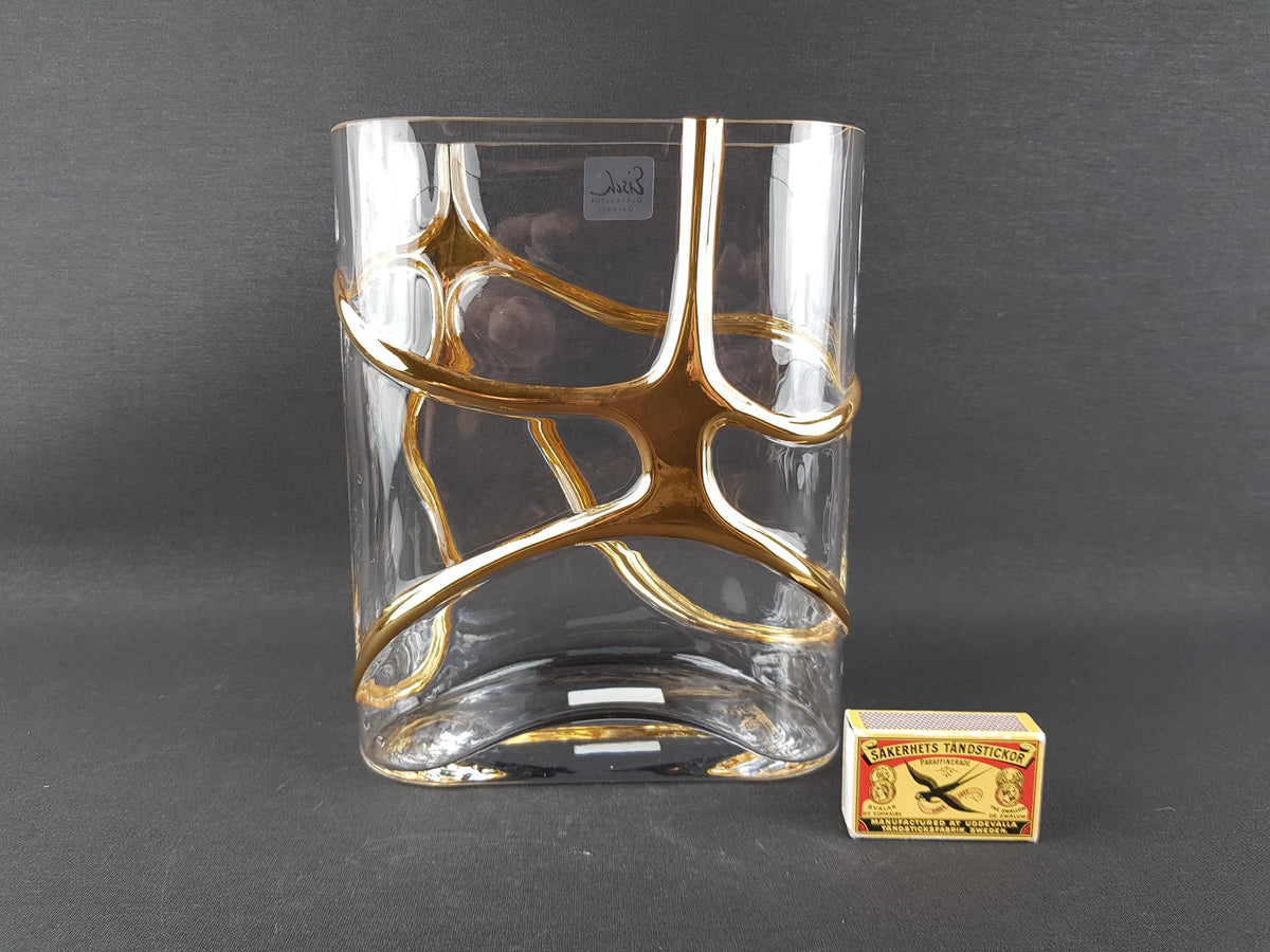 Vintage EISCH GLASHÜTTE Glass Vase Gold Decor West Germany 1960-70s