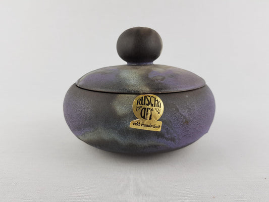 Vintage RUSCHA KERAMIK Purple and Dark Grey Bowl with Lid West German Pottery Fat Lava Era 1970s
