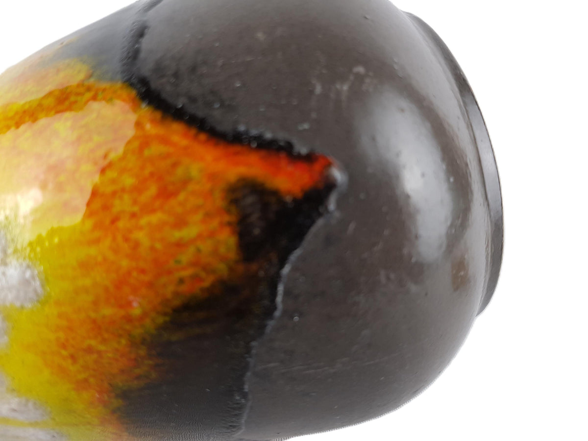 Vintage BAY KERAMIK Brown Vase With Orange and Yellow Lava Decor 66 20 West German Pottery 1960s