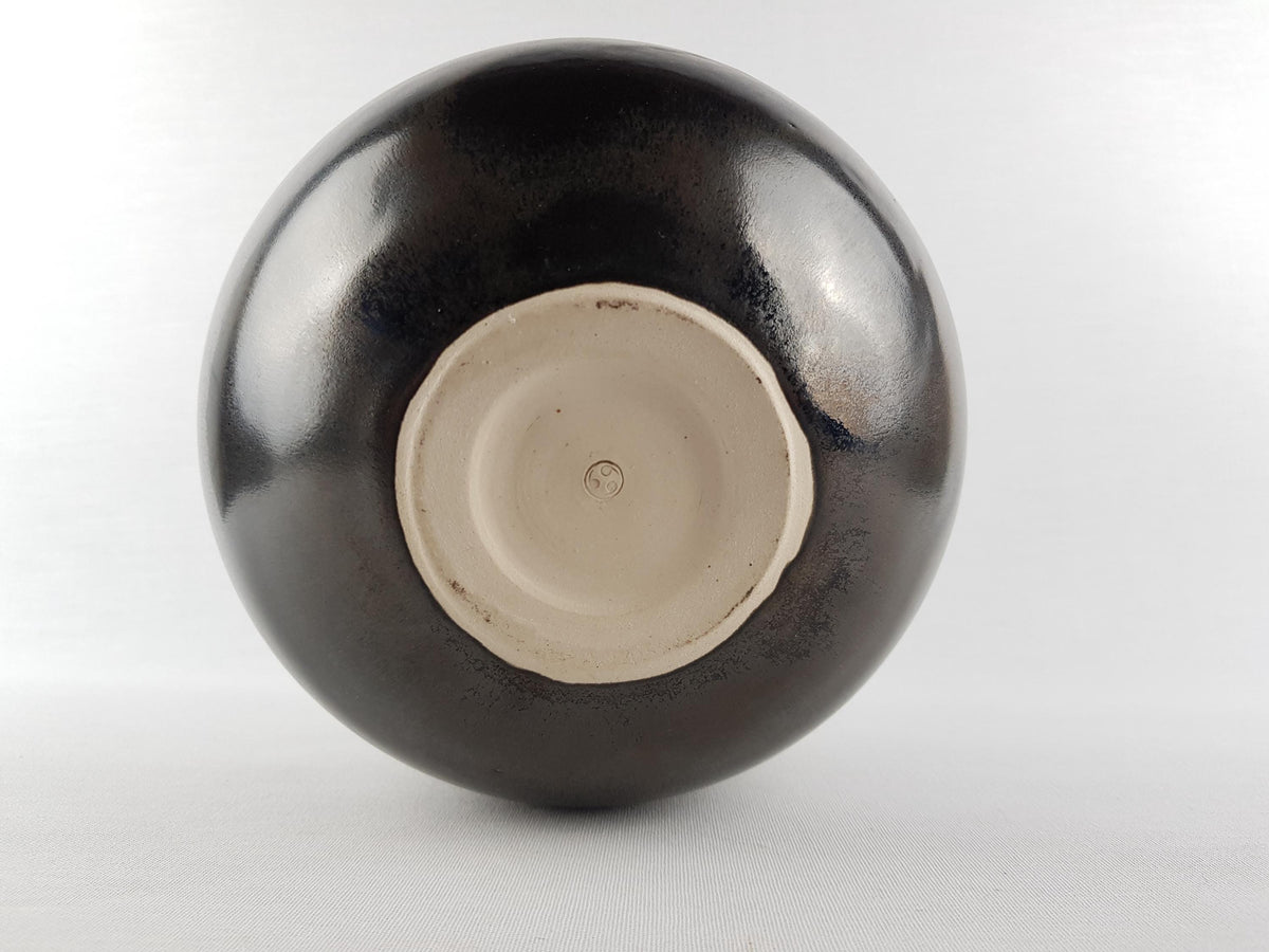 Vintage JAPANESE ART POTTERY Dark Brown Vase with metallic colors, Japanese studio pottery, high-fire reduction, late 20th century.
