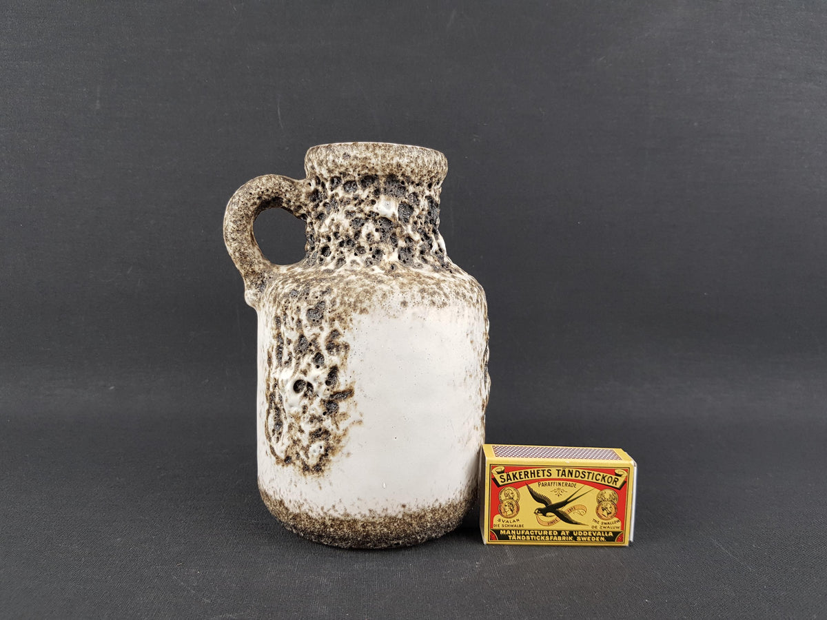 Vintage SCHEURICH KERAMIK White Vase with Dark Brown Fat Lava 414-16 West German Pottery 1970s