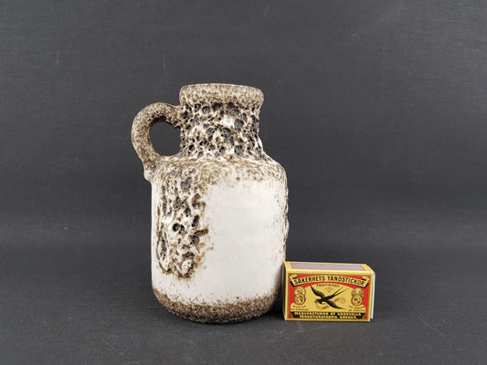 Vintage SCHEURICH KERAMIK White Vase with Dark Brown Fat Lava 414-16 West German Pottery 1970s