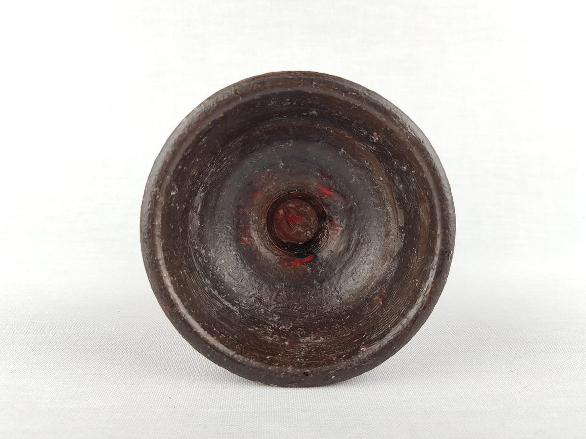 Vintage BITOSSI Brown Candle Holder with Incised Pattern Italian Pottery 1960s