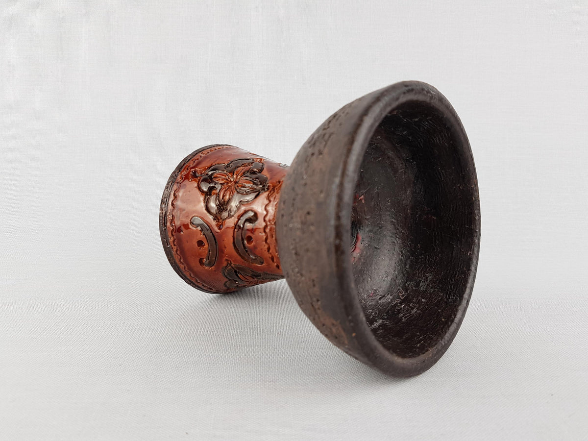 Vintage BITOSSI Brown Candle Holder with Incised Pattern Italian Pottery 1960s