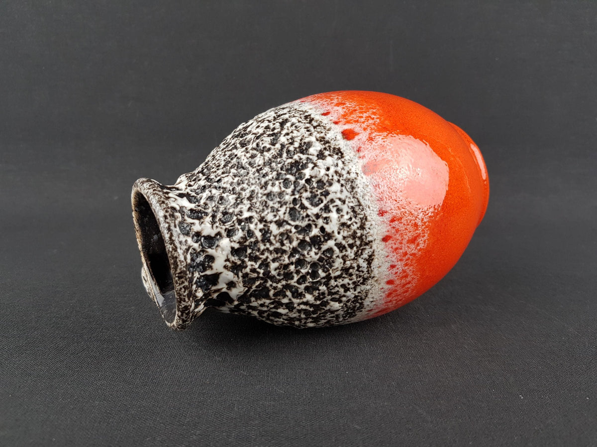 Vintage JASBA KERAMIK Orange Vase with Black and White Fat Lava Decor | "FLORINA" Series | N606 1014 | West German Pottery 1970s