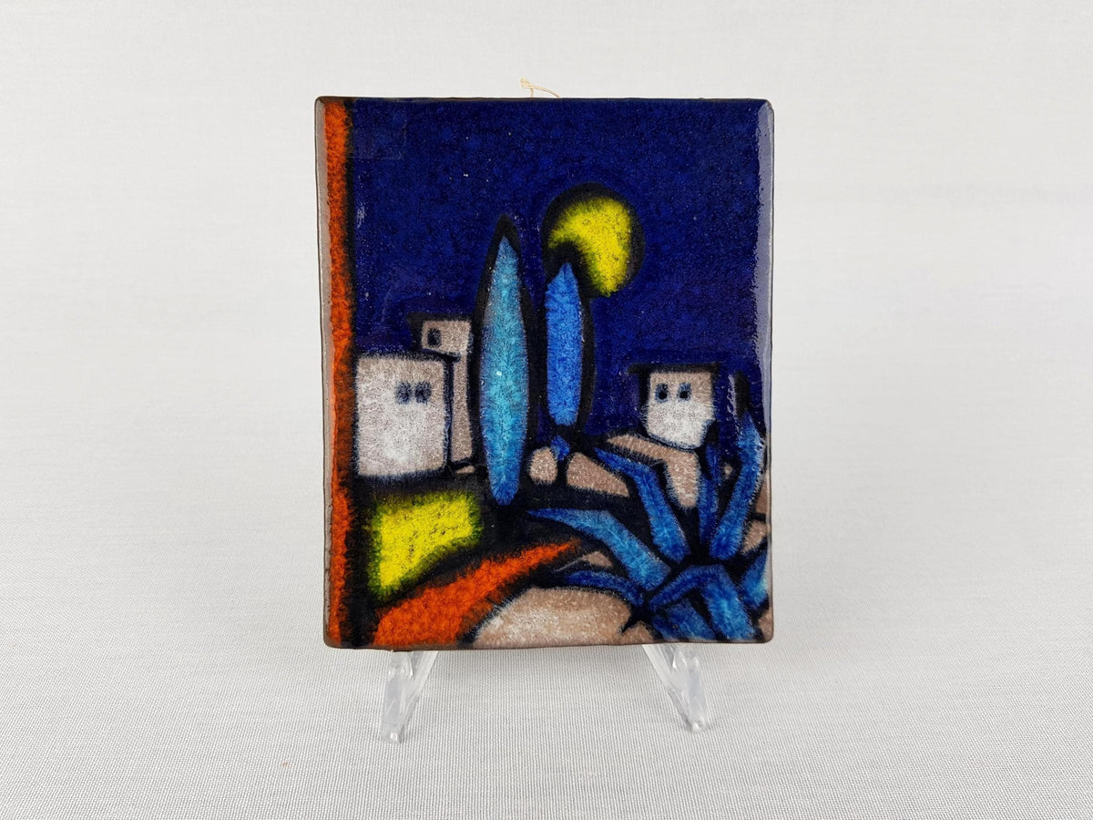 Rare Vintage RUSCHA KERAMIK Blue Wall Tile with Beach House Decor by Adele Bolz 783/2 West German Pottery 1960s