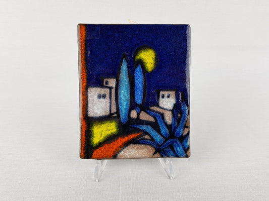 Rare Vintage RUSCHA KERAMIK Blue Wall Tile with Beach House Decor by Adele Bolz 783/2 West German Pottery 1960s