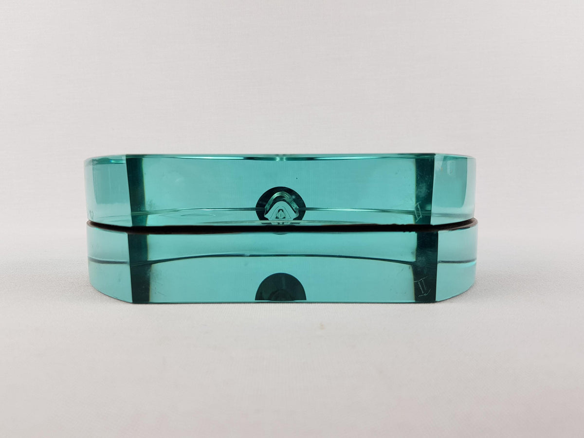 Vintage FONTANA ARTE Turquoise Mirrored Solifleur Glass Vase by Gallotti and Radice, Italian Design Glass Art ca. 1960