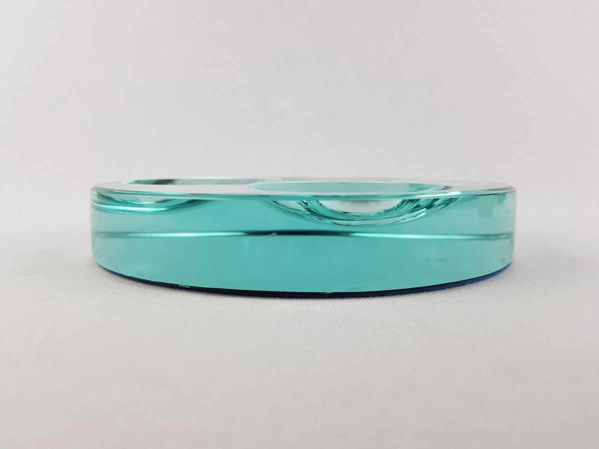 Vintage FONTANA ARTE Turquoise Mirrored Valet Tray by Gallotti and Radice, Italian Design Glass Art ca. 1960