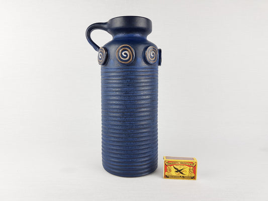 Vintage CERAMANO Blue Jug Vase 86 with Castell Decor West German Pottery 1950s 1960s