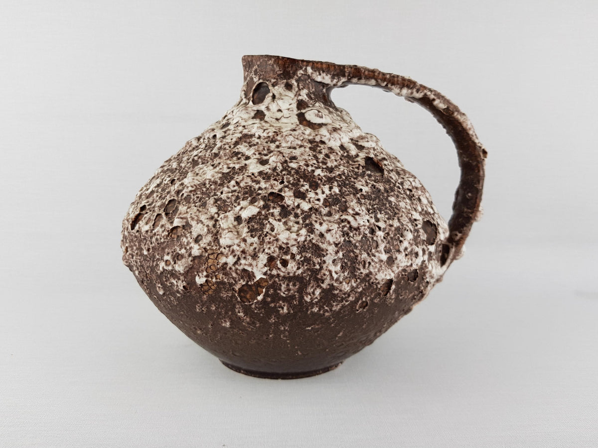 Vintage RUSCHA KERAMIK Brown Vase with White Fat Lava decor 315 West German Pottery 1950s