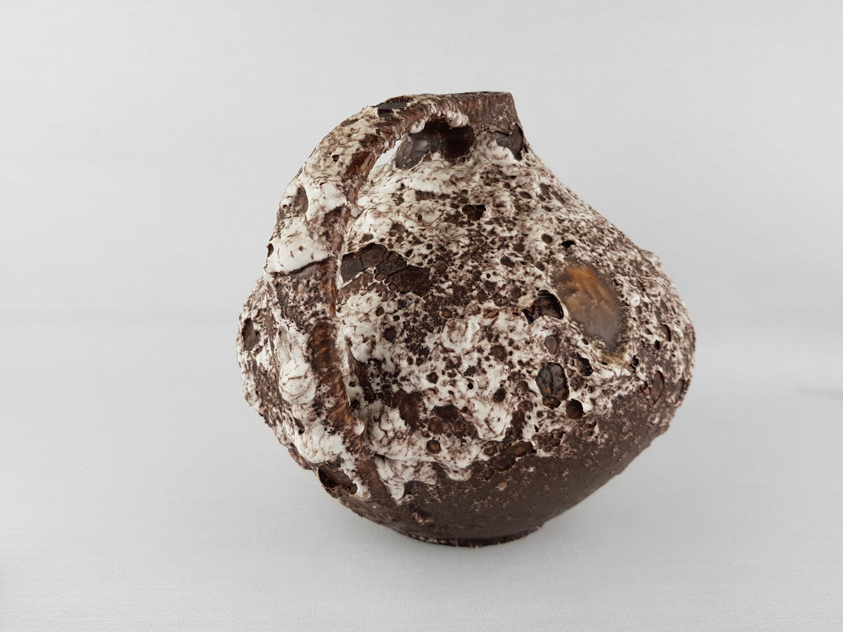Vintage RUSCHA KERAMIK Brown Vase with White Fat Lava decor 315 West German Pottery 1950s