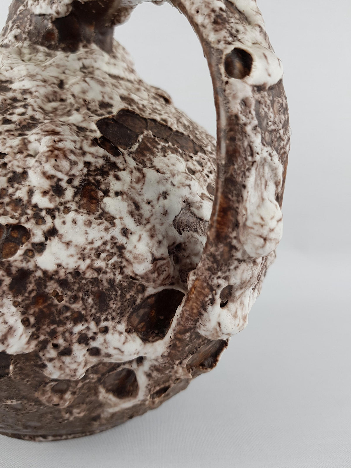 Vintage RUSCHA KERAMIK Brown Vase with White Fat Lava decor 315 West German Pottery 1950s