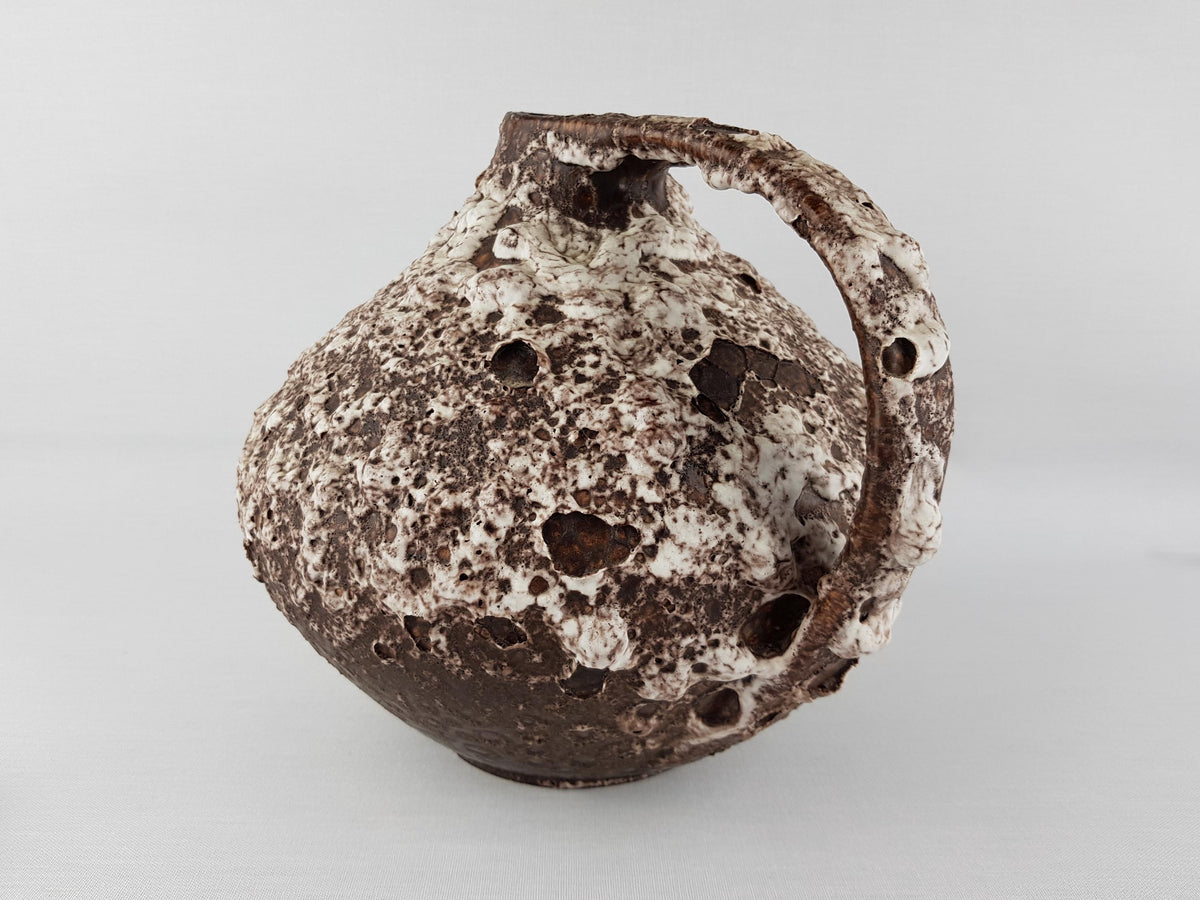 Vintage RUSCHA KERAMIK Brown Vase with White Fat Lava decor 315 West German Pottery 1950s