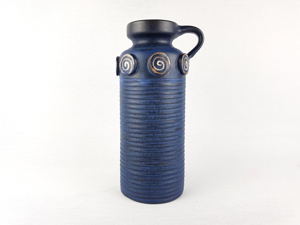 Vintage CERAMANO Blue Jug Vase 86 with Castell Decor West German Pottery 1950s 1960s