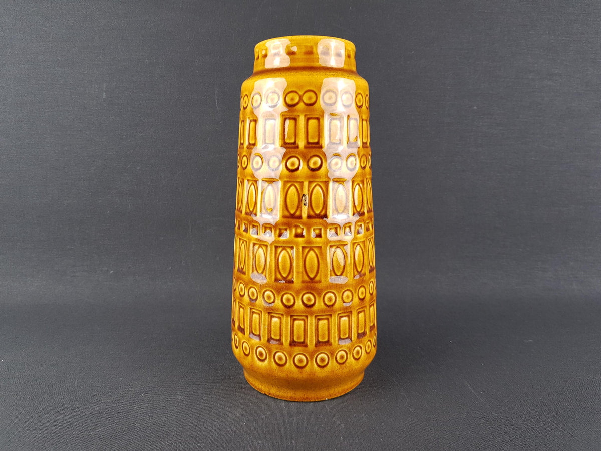 Vintage SCHEURICH KERAMIK Ochre Yellow Vase with Inka Decor 260 22 West German Pottery 1970s