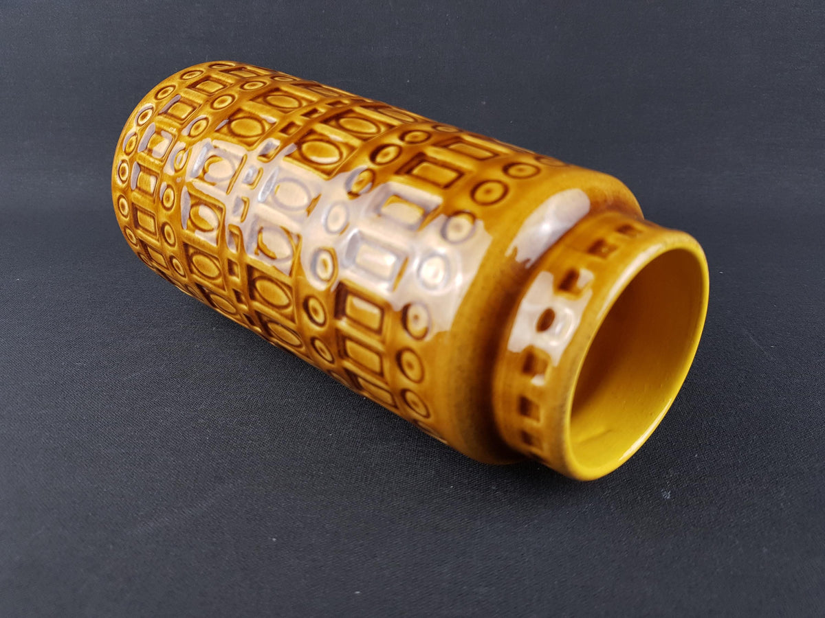 Vintage SCHEURICH KERAMIK Ochre Yellow Vase with Inka Decor 260 22 West German Pottery 1970s