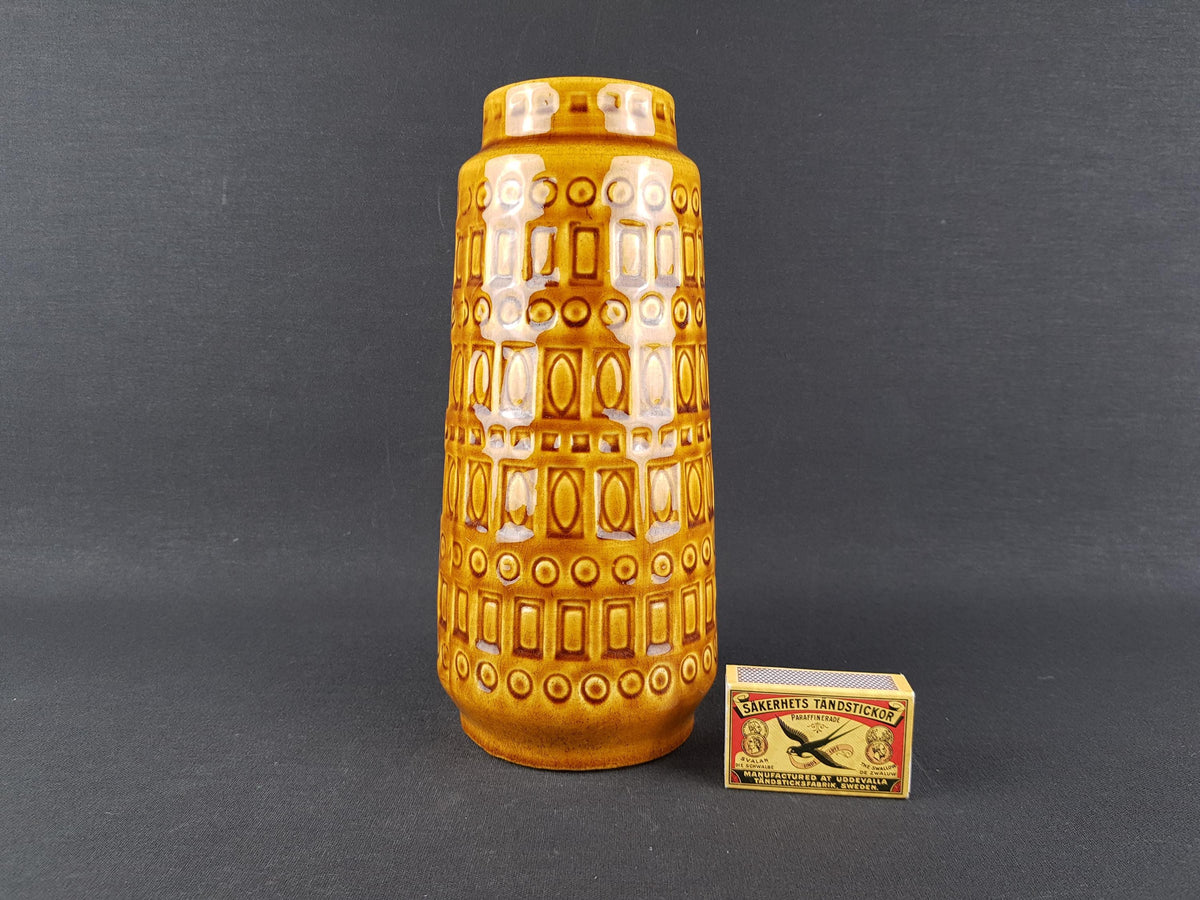 Vintage SCHEURICH KERAMIK Ochre Yellow Vase with Inka Decor 260 22 West German Pottery 1970s