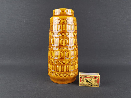 Vintage SCHEURICH KERAMIK Ochre Yellow Vase with Inka Decor 260 22 West German Pottery 1970s