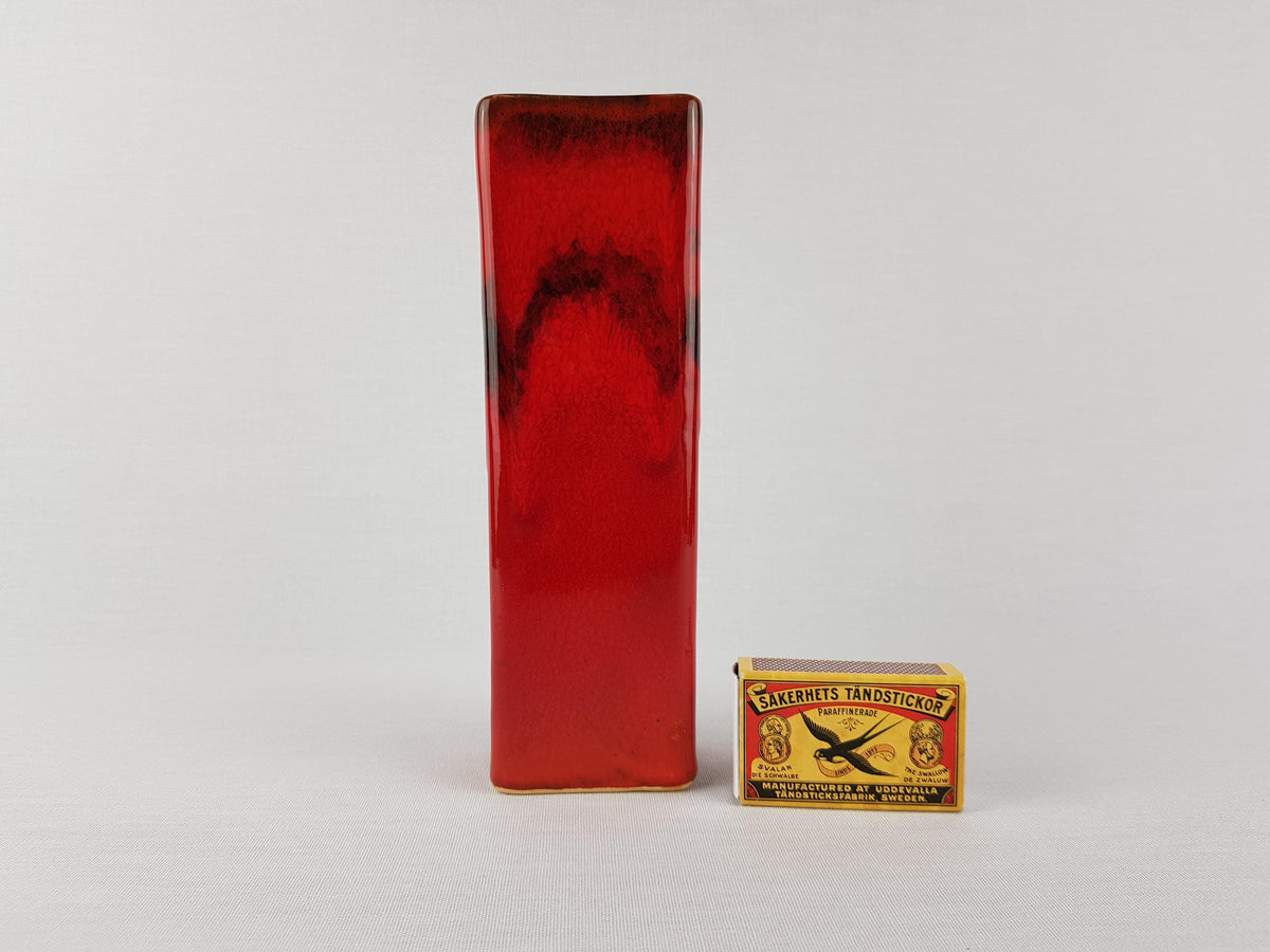 Vintage SILBERDISTEL FAYENCEN Rectangular Red Vase West German Pottery 1970s