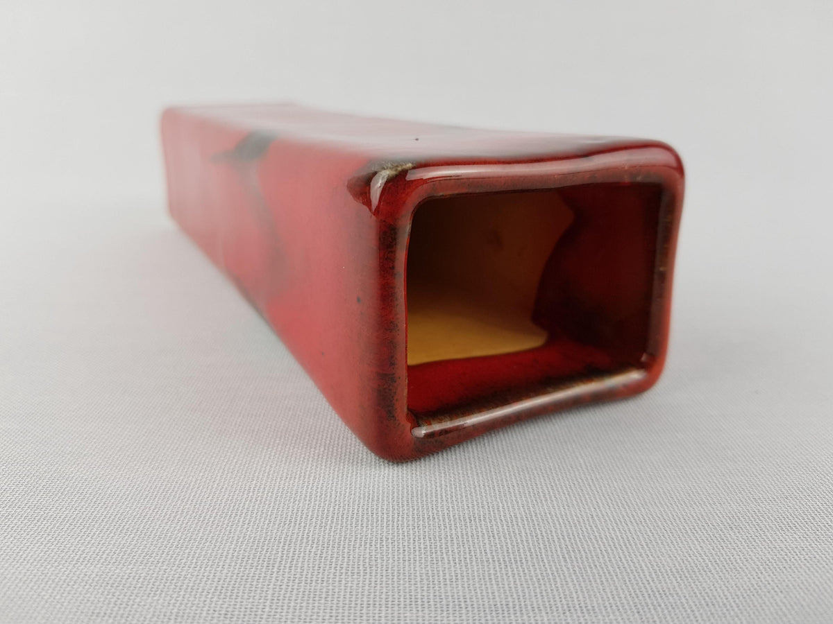 Vintage SILBERDISTEL FAYENCEN Rectangular Red Vase West German Pottery 1970s