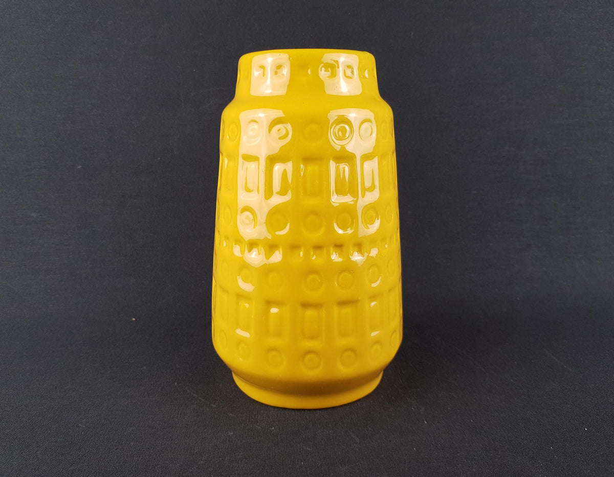 Vintage SCHEURICH KERAMIK Yellow Vase with Inka Decor 260 18 West German Pottery 1970s