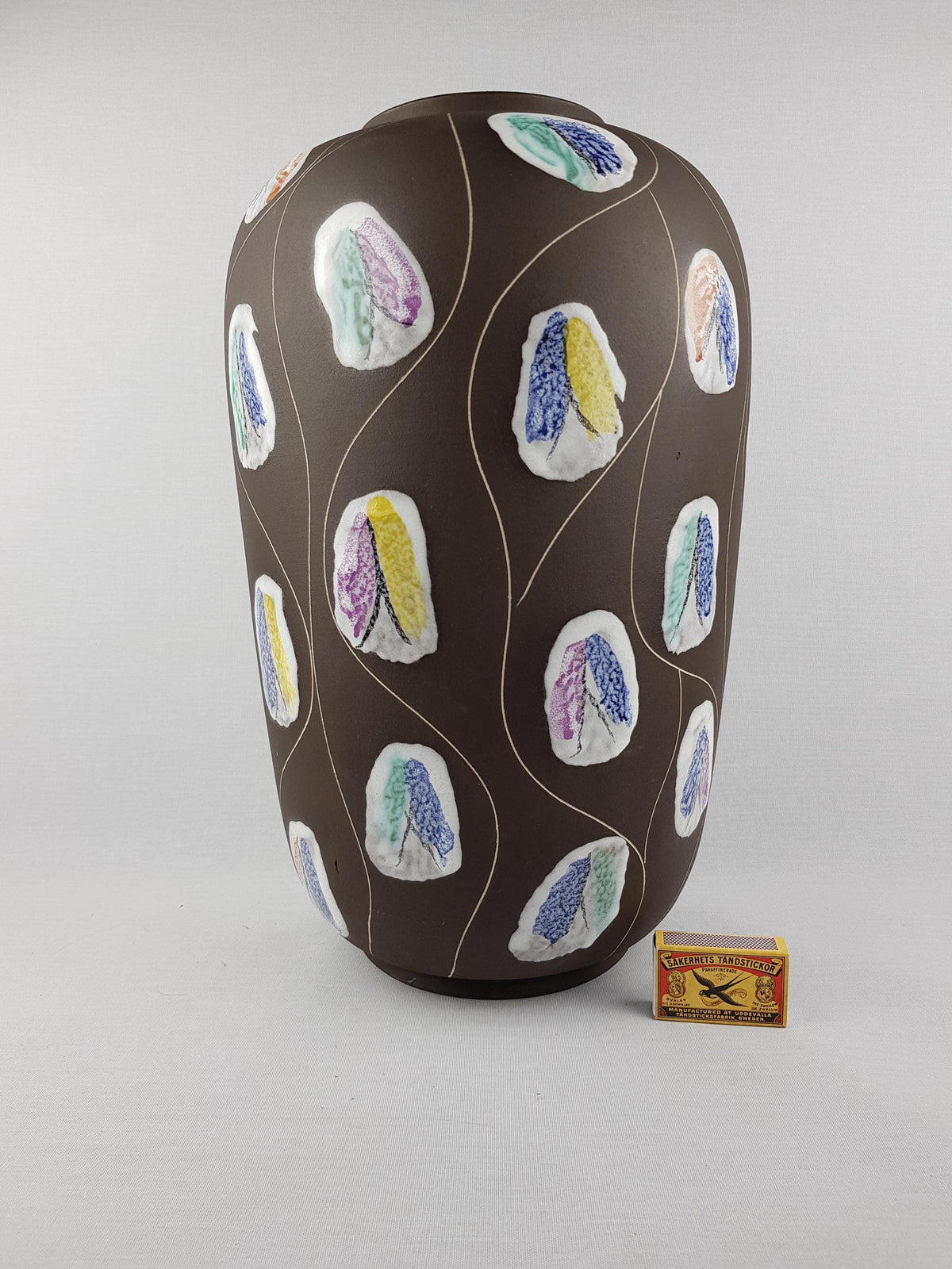 Large Vintage BAY KERAMIK Brown Floor Vase with Kongo Decor 543-40 West German Pottery 1959s