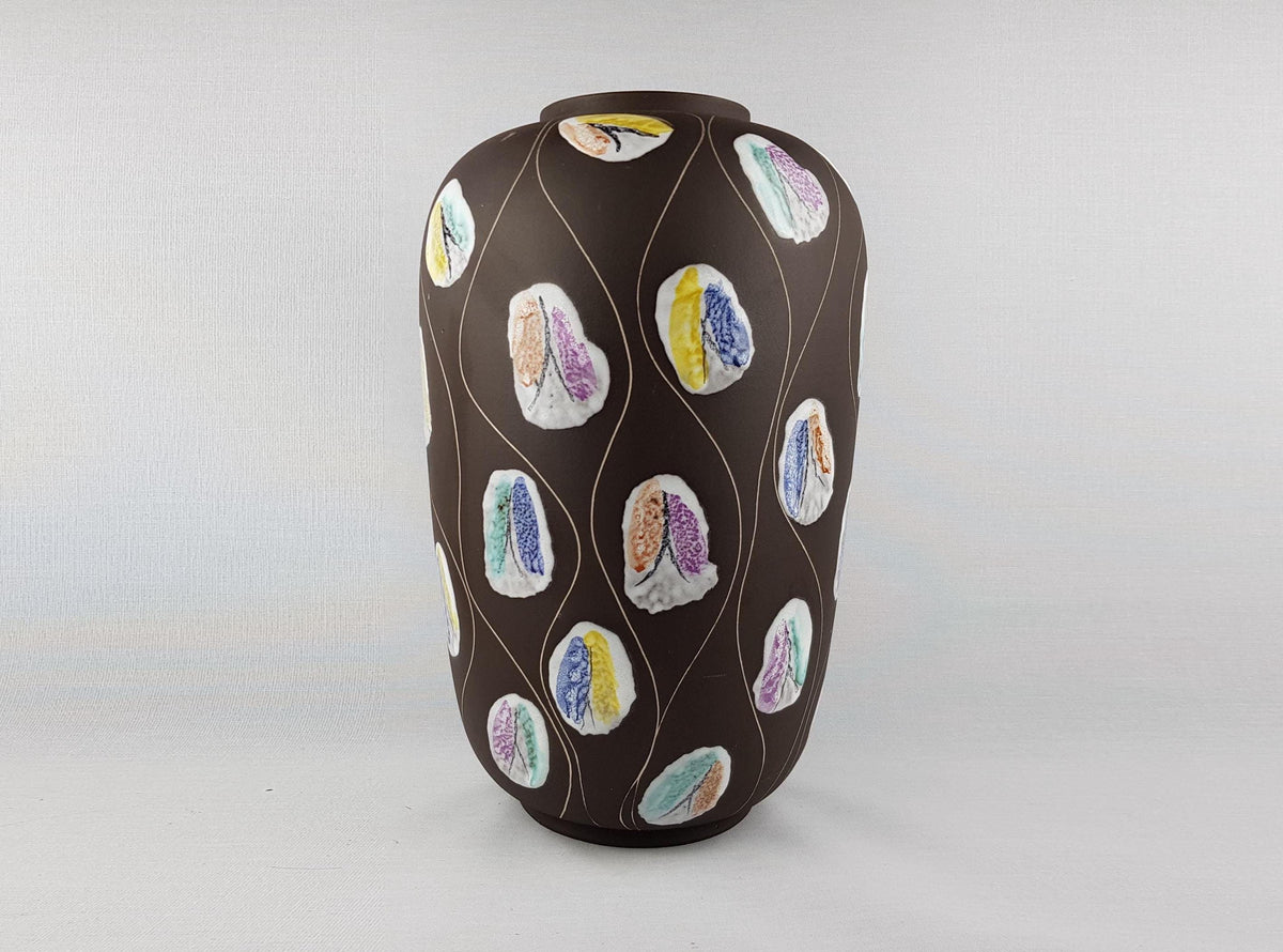 Large Vintage BAY KERAMIK Brown Floor Vase with Kongo Decor 543-40 West German Pottery 1959s