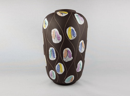 Large Vintage BAY KERAMIK Brown Floor Vase with Kongo Decor 543-40 West German Pottery 1959s