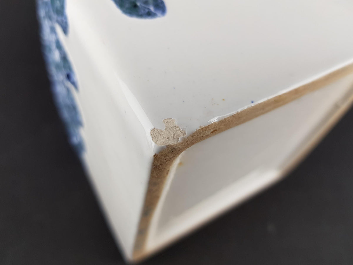 Vintage ES (Emons und Sohne) KERAMIK Square White Blue Fat Lava Vase West German Pottery 1970s