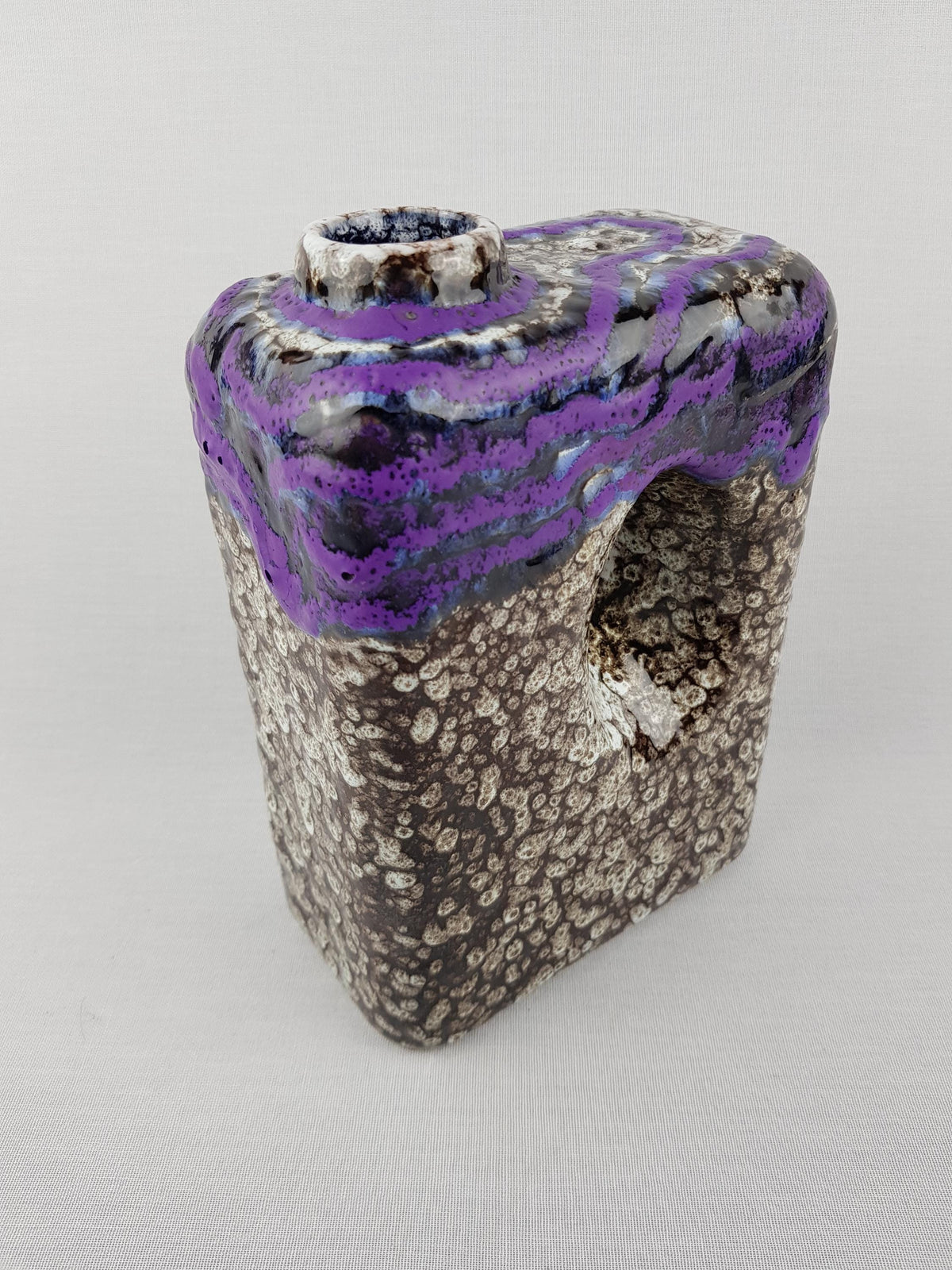 Vintage MAREI KERAMIK White Purple Chimney Vase Tanger Decor West German Pottery 1970s Fat Lava Era