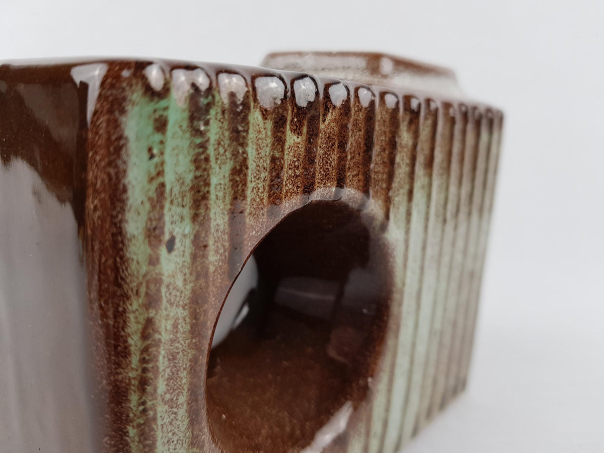 Vintage VEB HALDENSLEBEN Brown Green Chimney Vase 2904 East German Pottery 1960s