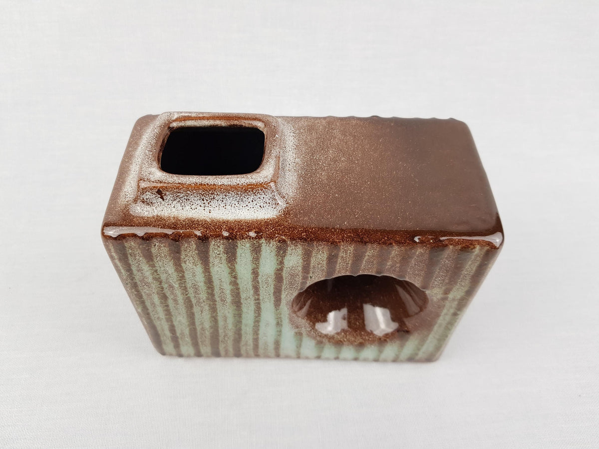 Vintage VEB HALDENSLEBEN Brown Green Chimney Vase 2904 East German Pottery 1960s