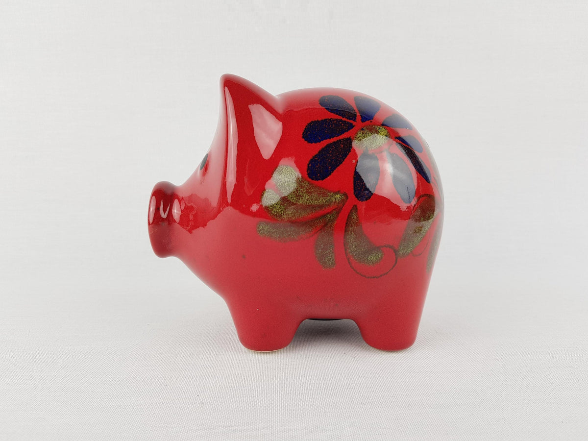 Vintage SCHEURICH KERAMIK Red Piggy Money Bank ''Clover'' Decor West German Pottery Fat Lava Era 1970s