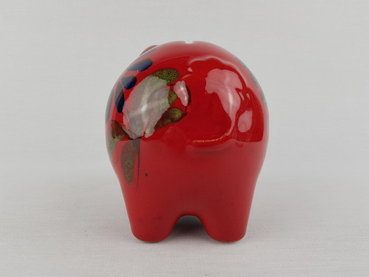 Vintage SCHEURICH KERAMIK Red Piggy Money Bank ''Clover'' Decor West German Pottery Fat Lava Era 1970s