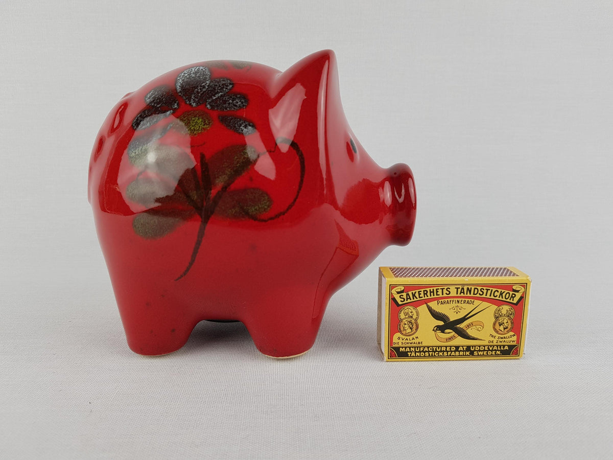 Vintage SCHEURICH KERAMIK Red Piggy Money Bank ''Clover'' Decor West German Pottery Fat Lava Era 1970s