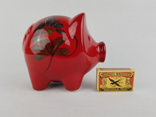 Vintage SCHEURICH KERAMIK Red Piggy Money Bank ''Clover'' Decor West German Pottery Fat Lava Era 1970s