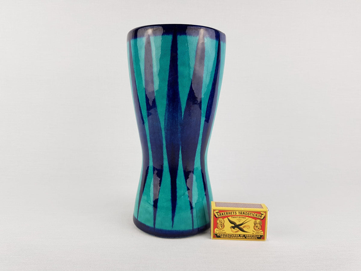 Vintage SCHEURICH KERAMIK Turquoise/ Blue Vase Stripe Decor 244-22 West German Pottery 1970s