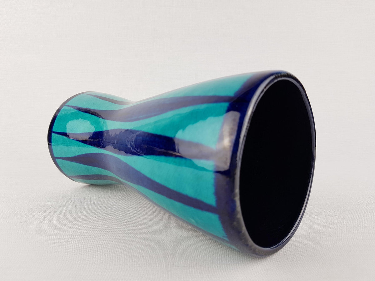 Vintage SCHEURICH KERAMIK Turquoise/ Blue Vase Stripe Decor 244-22 West German Pottery 1970s