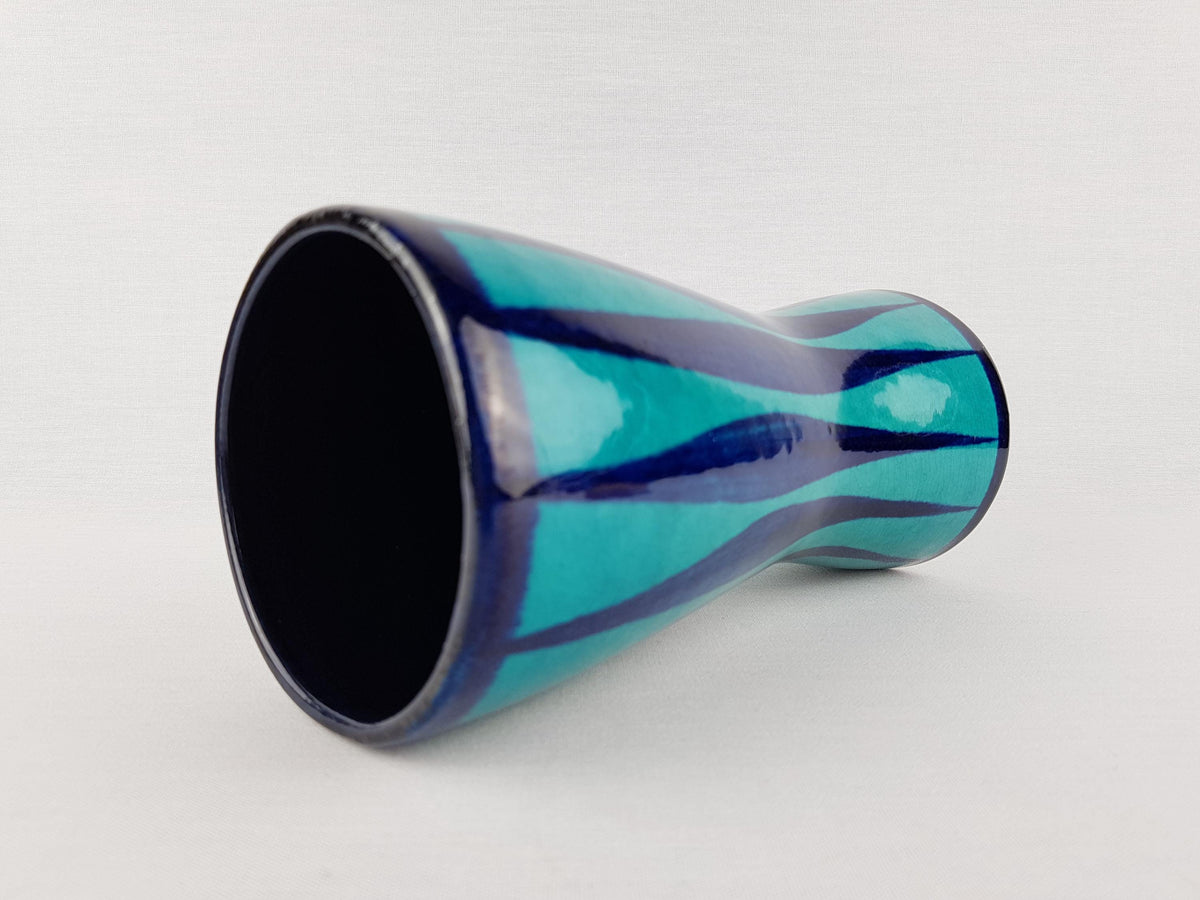 Vintage SCHEURICH KERAMIK Turquoise/ Blue Vase Stripe Decor 244-22 West German Pottery 1970s