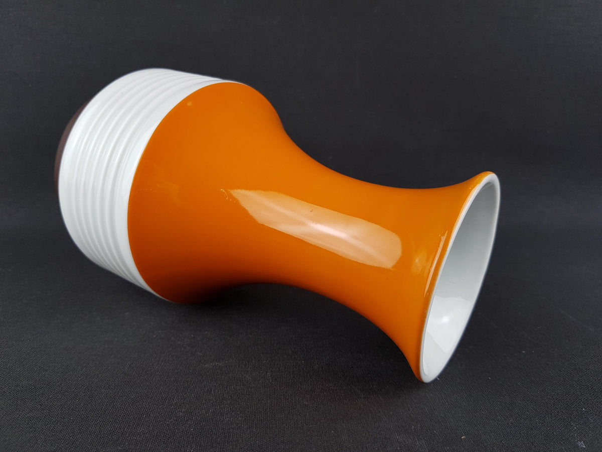 Vintage SCHUMANN ARZBERG Orange, Brown and White Porcelain Vase Bavaria Germany 1970s