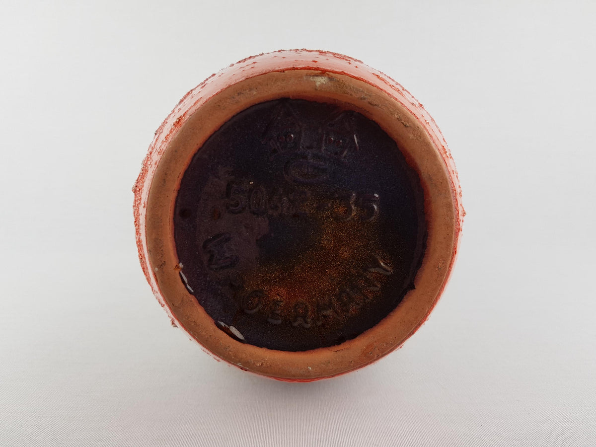 Vintage CARSTENS TONNIESHOF Orange/ Red and Brown Fat Lava Vase with Shimmering Glaze 5042-35 West German Pottery 1970s