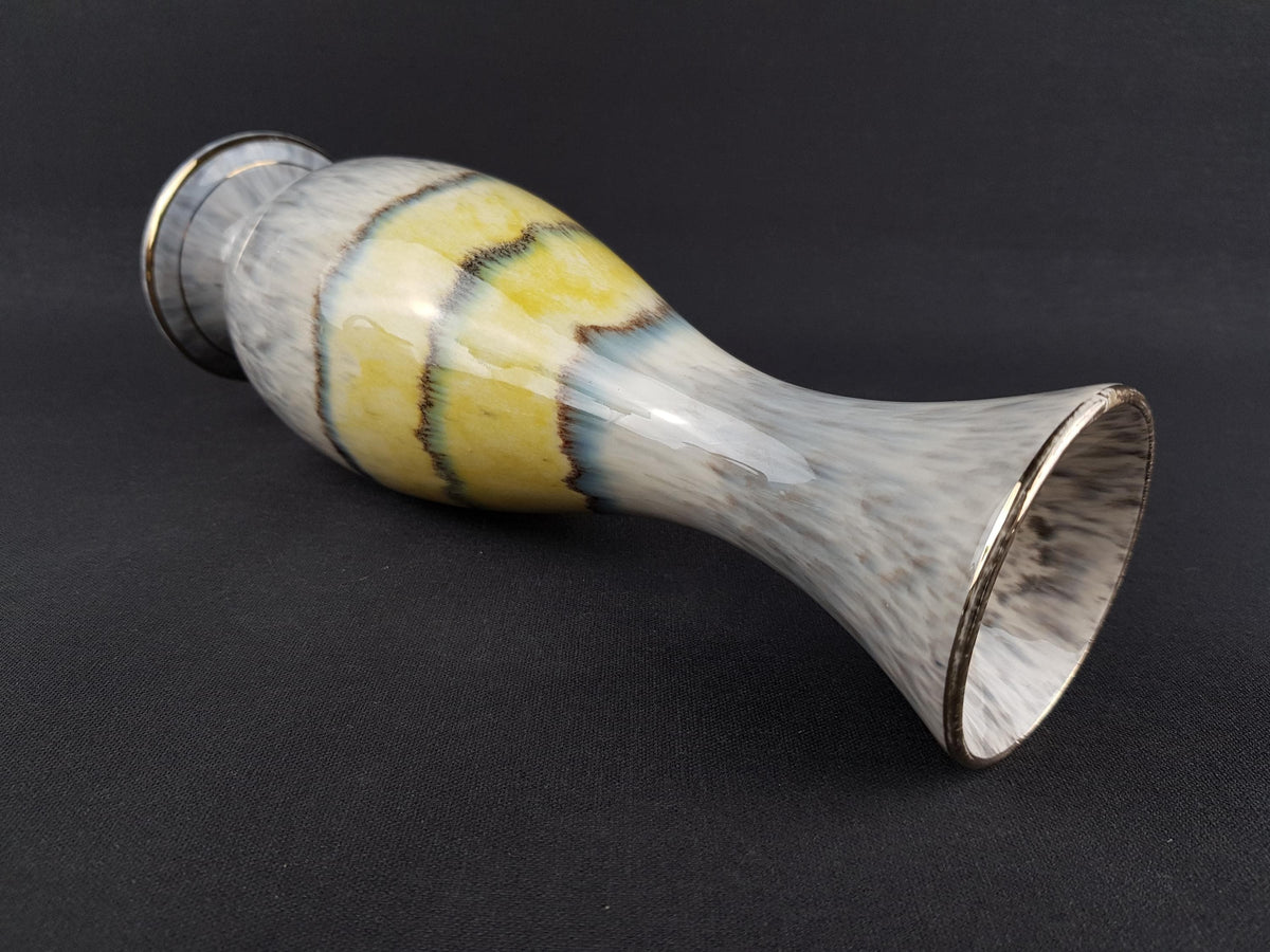 Vintage BAY KERAMIK Grey Yellow Vase 52 25 West German Pottery 1950s