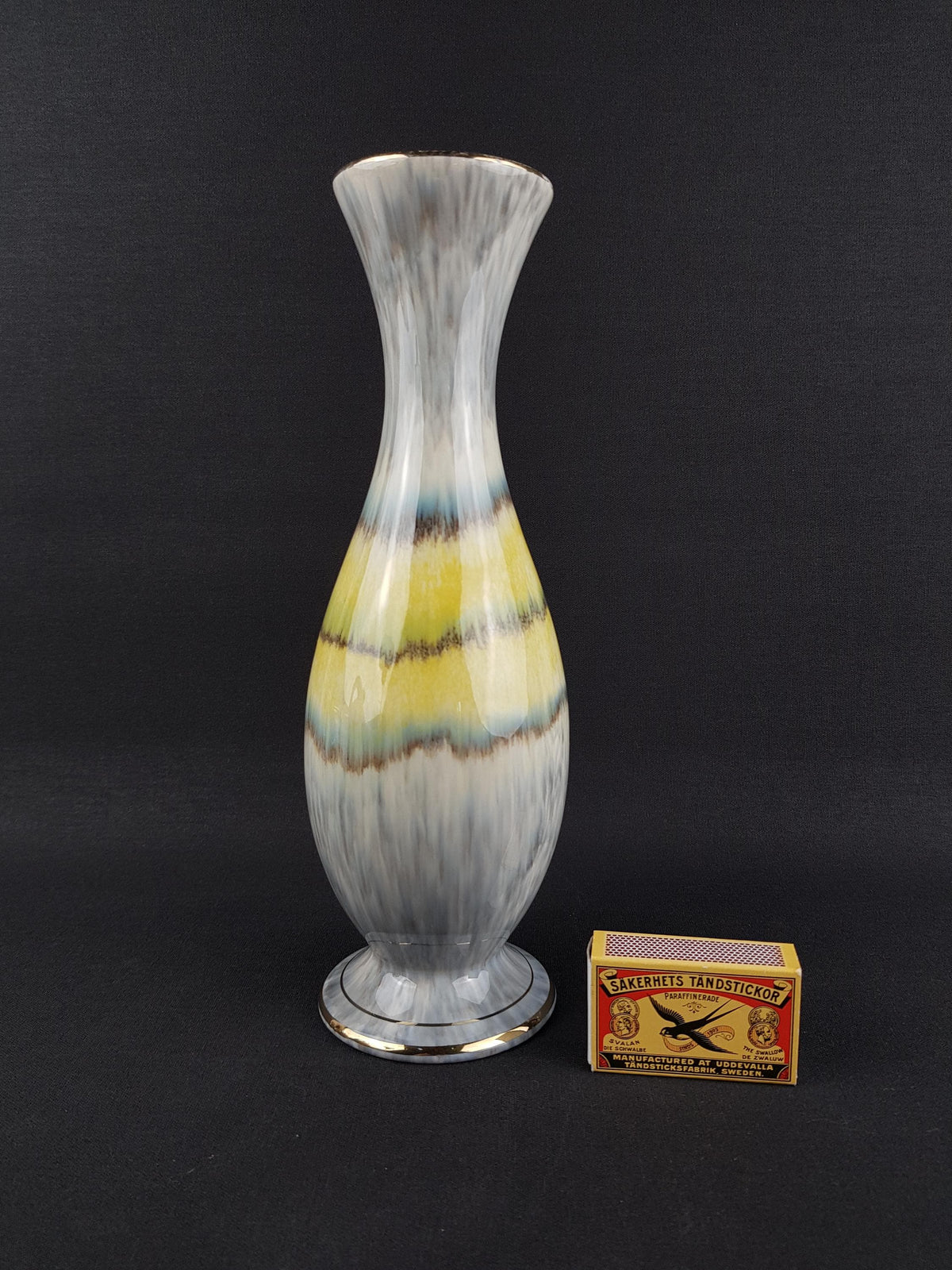 Vintage BAY KERAMIK Grey Yellow Vase 52 25 West German Pottery 1950s