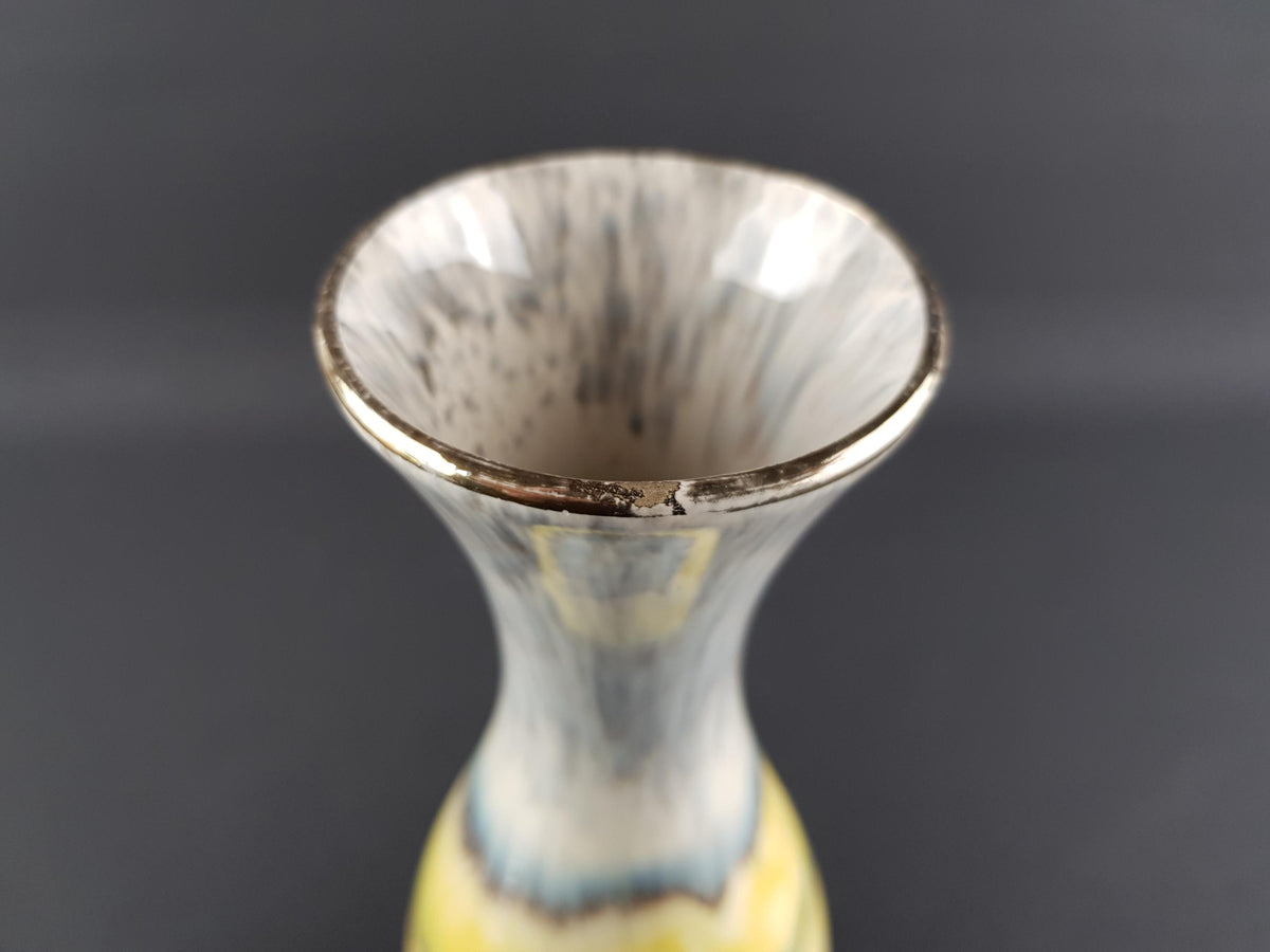 Vintage BAY KERAMIK Grey Yellow Vase 52 25 West German Pottery 1950s