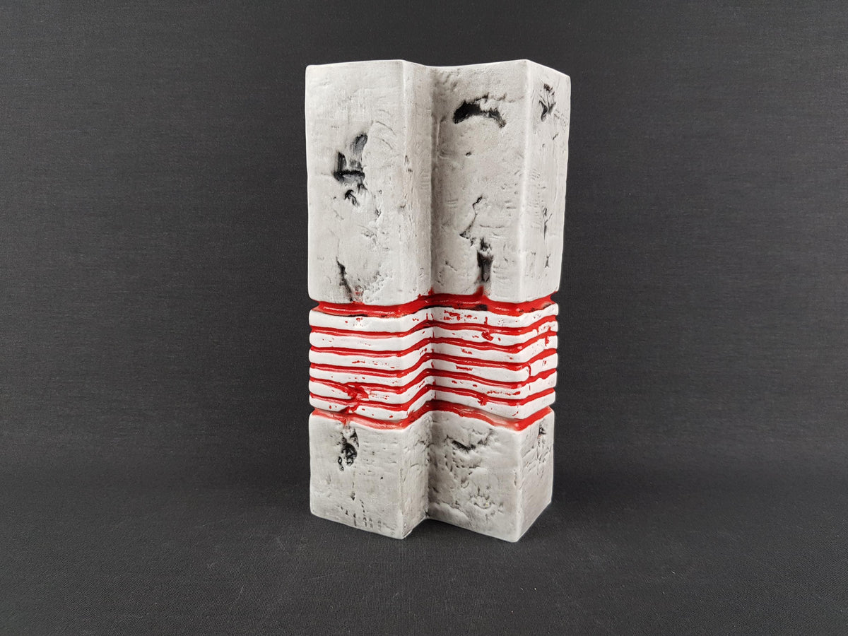 Vintage GEROLD PORZELLAN White Porcelain Vase With Red Lines 7600 West Germany 1970s